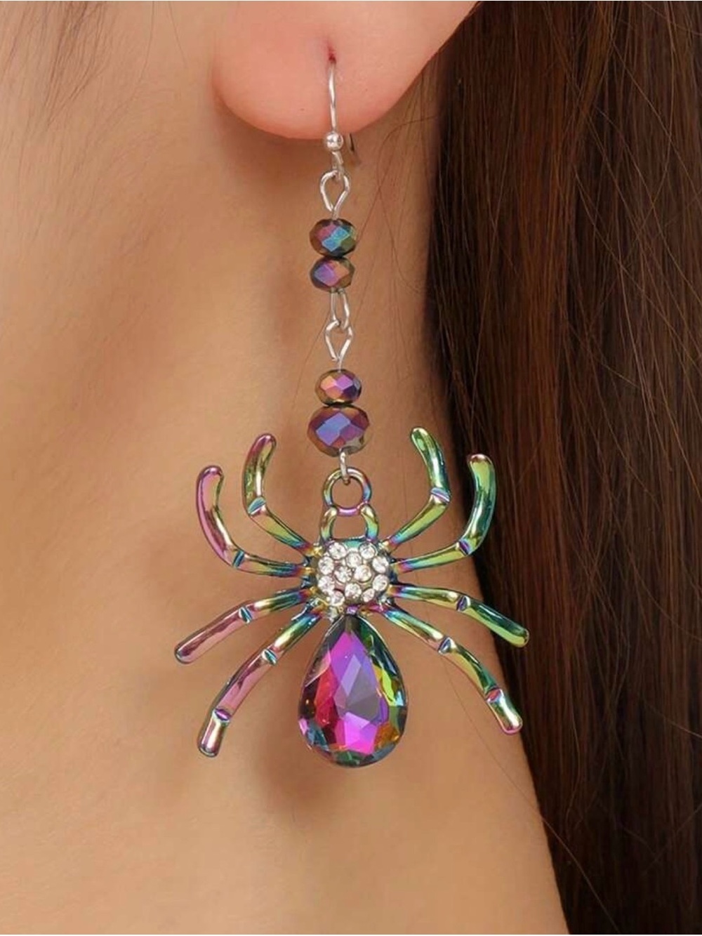 Multicolor Iridescent Spider Drop Earrings - Women Jewelry